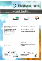 DVGW recognition as education Institute from DVGW Deutschen Verein des Gas- und Wasserfaches e.V. - Technisch-wissenschaftlicher Verein -
