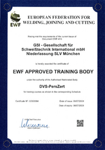 EWF-Certificate for the recognition as EWF Approved Training Body